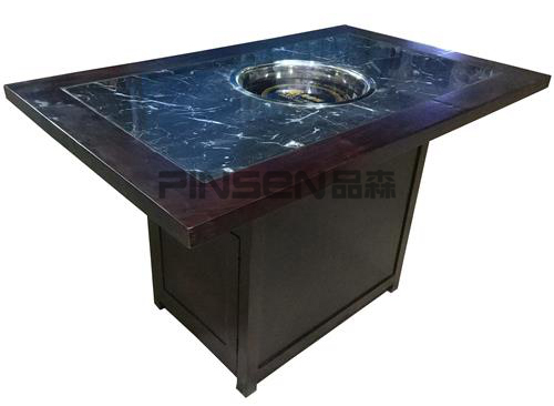 黑色大理石沉降式四人六人長(zhǎng)方形電磁爐火鍋餐桌