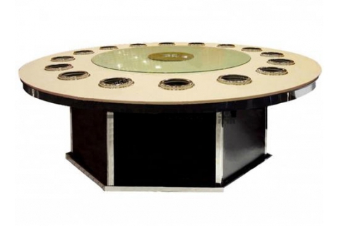 16人一人一鍋大理石玻璃轉(zhuǎn)盤(pán)火鍋餐桌