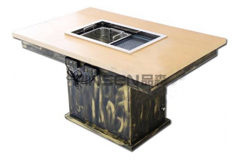 實(shí)木自凈化無(wú)煙火鍋燒烤一體桌