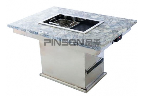 下沉式大理石自凈化無(wú)煙火鍋燒烤一體桌