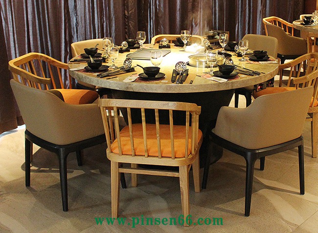 大理石火鍋桌椅 不銹鋼大理石電磁爐火鍋圓桌椅子組合