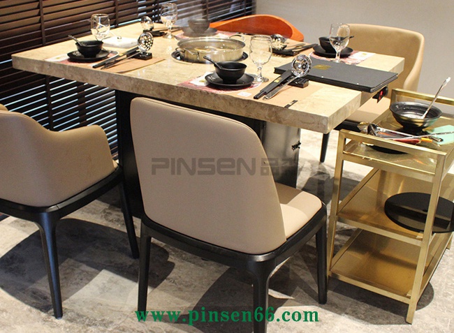 大理石火鍋桌椅 不銹鋼大理石電磁爐4人火鍋桌椅組合