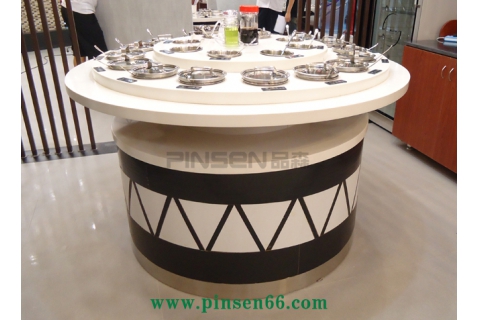 實木大理石火鍋店餐飲店圓形轉(zhuǎn)盤醬料臺