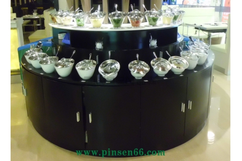 實木大理石帶收納柜火鍋店圓形醬料臺