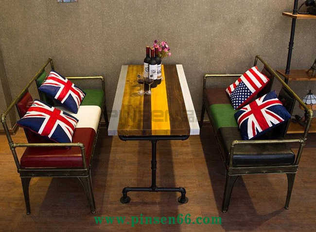 美式復古工業(yè)風單多人酒吧餐桌椅咖啡廳餐桌椅做舊創(chuàng)意鐵藝餐桌椅