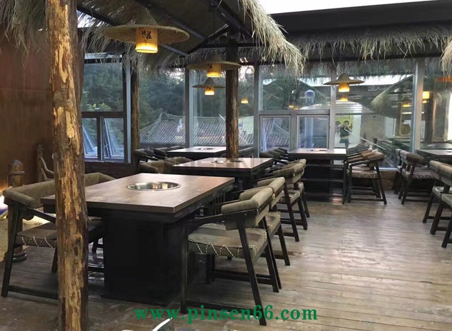 餐飲桌椅 德莊實木火鍋餐桌椅組合