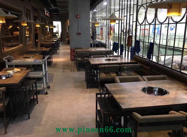 餐飲桌椅 德莊實木火鍋餐桌軟包椅子組合