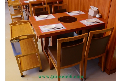 清新典雅實木電磁爐火鍋桌椅子組合