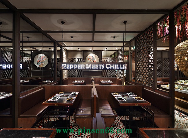 主題餐廳桌椅 花椒遇見辣椒實木大理石火鍋餐桌椅