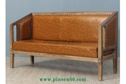 歐式古典復古做舊實木軟包卡座沙發(fā)